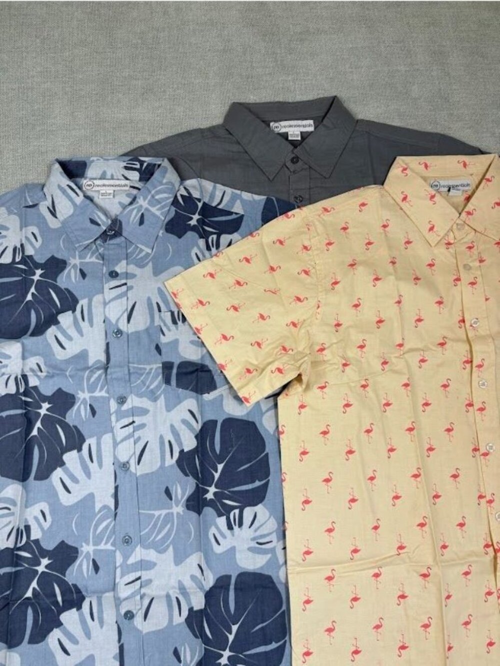 Real Essentials Mens 3-Pack Printed Poplin Short Sleeve Button-Up Shirts